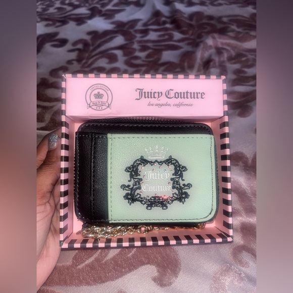 Juicy Couture Accessories - Juicy Couture Mint and Black Card Holder with Chain Accent